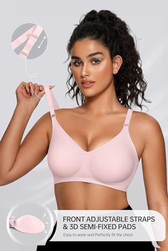 Image of OEAK Womens Comfortable Jelly Bra No Underwire Full Support Tshirt Bras | Seamless,Plus Size,Wireless,Push Up,Invisible,Adjustable,V neck,Full Coverage