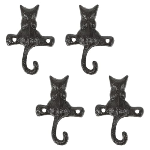 BESPORTBLE Set de 4 Ganchos de Hierro Fundido Diseño de Gato, para Colgar Abrigos, Llaves y Bolsos, Uso del Espacio en Oficina y Entrada