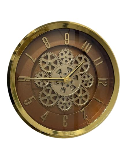 Image of Moving Gear Wall Clock, Round, Gold and Rose Gold Finish, Options (Golden, Set of 1 Clock)