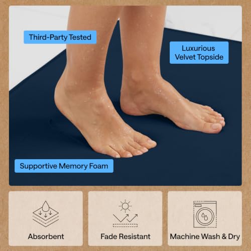 Image of GORILLA GRIP Thick Memory Foam Toilet Rug for Bathroom, U Shaped Washable, Soft Absorbent Velvet Topside Floor Mats, Machine Wash, Cushioned Luxury Rugs for Bath Room, 22.5x19.5 Navy Blue