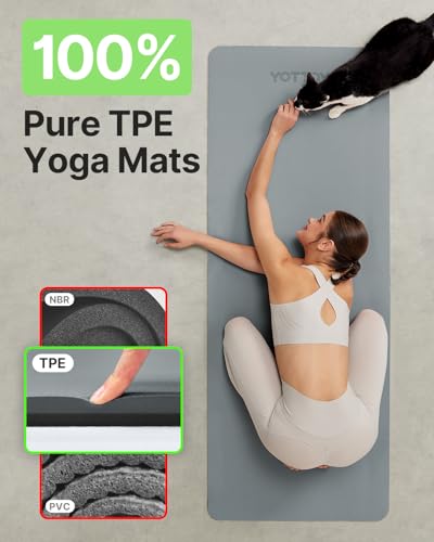 Image of Yoga Mat,Non-Slip TPE Exercise Mat(1 /4 Inch) for Pilates, Fitness & Barefoot Workouts, Home Gym Studio with Strap & Bag