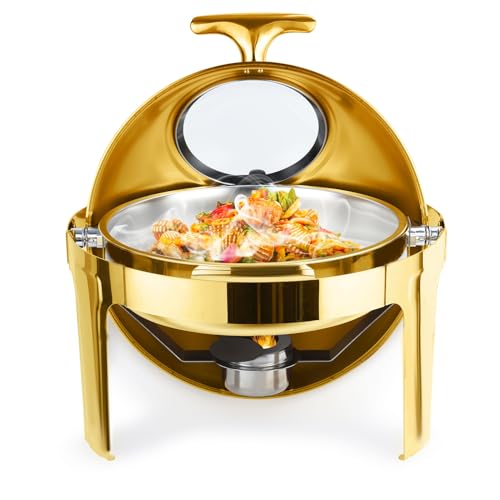OSKOPWRC Chafing Dishes for Buffet, 6.5QT Stainless Steel Round Chafing Dish Buffet Set with Visible Lid, Large Capacity Food Servers & Warmers, Chafers for Parties, Weddings & Events 1 Set