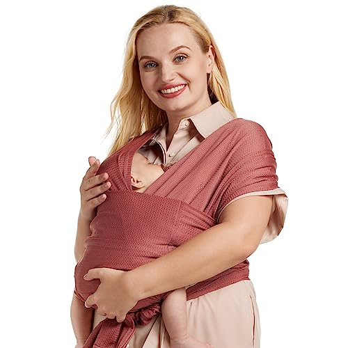 Image of Momcozy Adjustable Buckle Baby Wrap Carrier Cooling Air-Mesh, Easy to Wear Baby Carrier Sling, Baby Carriers Newborn to Toddler 8-35lbs, Suit for Waist 27-47inch, Regular Date Red