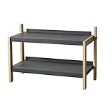 Industrielle Schuhbank, 2-stöckig, Schuhregal für Eingangsbereich, Flur, Wohnzimmer, Holzoptik, Akzentmöbel mit Metallrahmen, einfache Montage (Farbe: Schwarz)