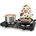 Aigostar 2500W Electric Double Hot Plate with Cast Iron Heating, Dual Plates Hob for Table Top Cooking, Independent Adjustable Temperature Control, Portable Design for Camping Travelling - Gemini
