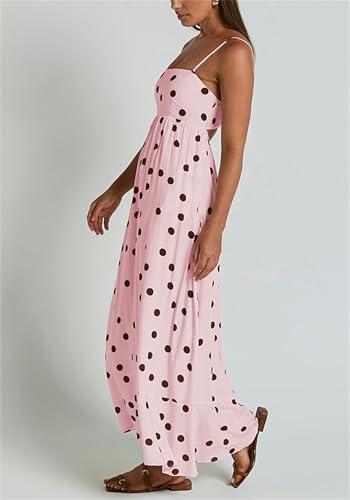 Image of Yuemengxuan Boho Maxi Dresses for Women Spaghetti Strap Flowy Smocked Long Dress Casual Summer Vacation Beach Maxi Dress