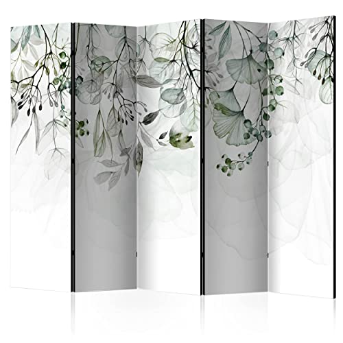 decomonkey Paravent Raumteiler Innen Pflanzen 225x172 cm 5 Teilig Einseitig Room Divider Wall Raumteiler Stehend Trennwand Sichtschutz Spanische Wand Sichtschutzwand Wohnzimmer Holz Laub Natur