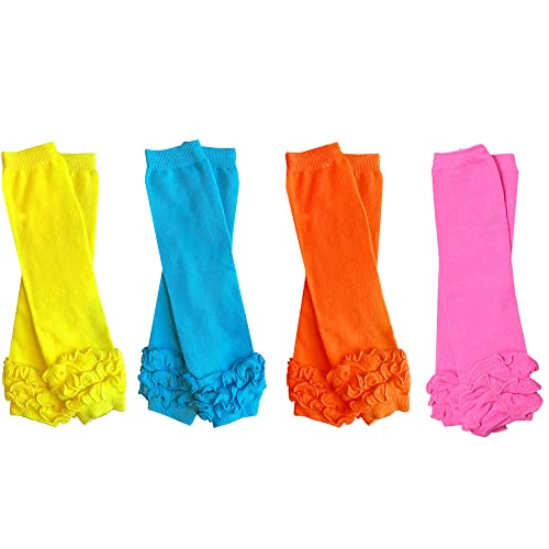 juDanzy 4 Pack Baby and Toddler Leg Warmers for Boys and Girls (One Size, Bright Ruffle)