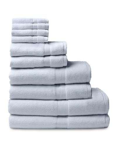 Cozy Earth Complete Luxe Bath Bundle - 60% Cotton 40% Viscose from Bamboo - Quick Dry & Plush Cotton Bath Towel Set - 4 Washcloths, 2 Hand Towels, 2 Bath Towels, 2 Bath Sheets - Harbor Mist