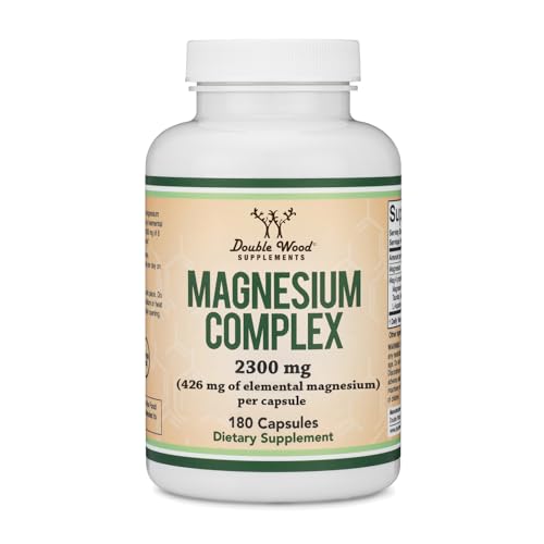 Magnesium Complex Supplement 180 Capsules (426mg Elemental Magnesium Provided by 2,300mg of Eight Different Forms of Magnesium) MAG-8 Provides 100% Daily Recommended Value of Magnesium by Double Wood