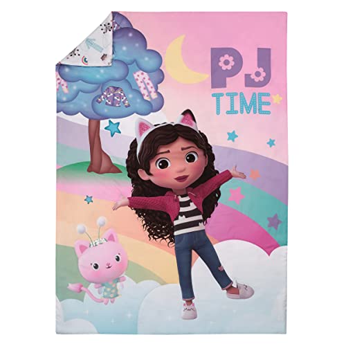 Image of NoJo DreamWorks Gabby's Dollhouse Dream It Up Multi-Colored Rainbow PJ Time 4 Piece Toddler Bed Set - Comforter, Fitted Bottom Sheet, Flat Top Sheet and Reversible Pillowcase