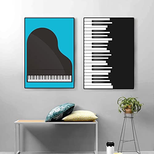 Affiche musique piano noir blanc toile imprimée murale 2P