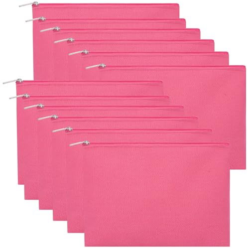 Image of 12 Pieces Cotton Canvas Makeup Bag, Multipurpose Cosmetic Bag with Zipper Travel Toiletry Pouch, Blank DIY Craft Bag (Hot Pink, XL)