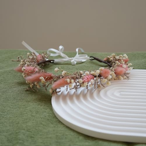 Corona de flores secas para boda estilo boho miniatura 1