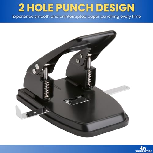 1InTheOffice 2 Hole Punch, Paper Puncher, Low Force Required, Jam Resistant, 28 Sheet Capacity, Black