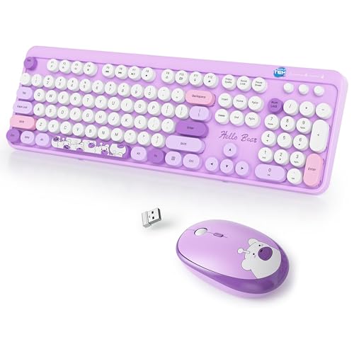 Kit clavier et souris sans fil Hello Bear touches rondes pourpres, le cadeau idéal pour ados