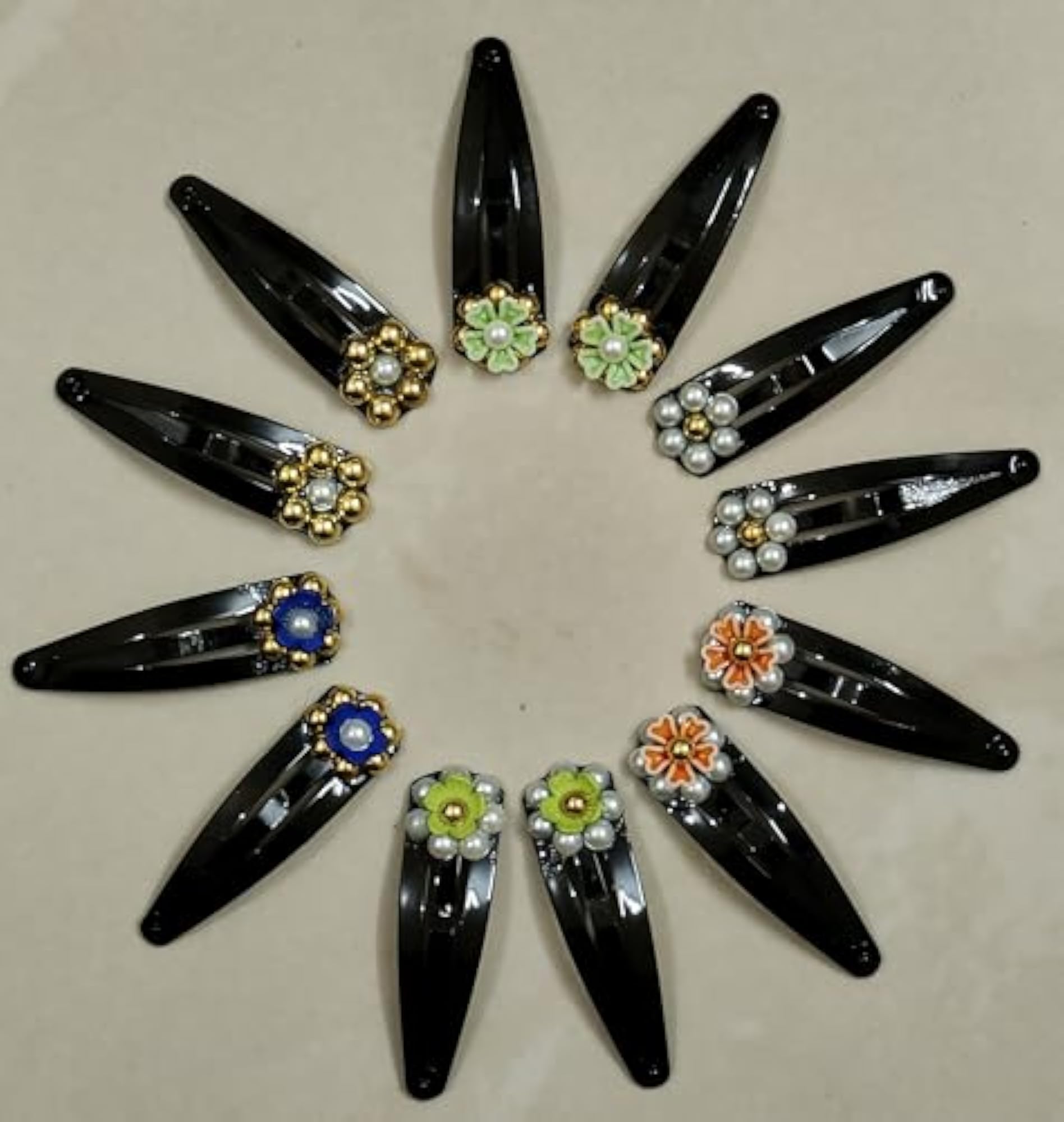 SDM Handcrafted Multicolor Beads Hair Clips, 12 Pieces