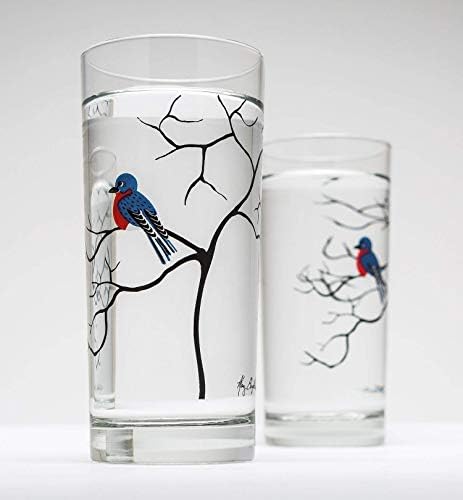 Bluebird Glassware - Set of 2 - Drinking Glasses 16 oz