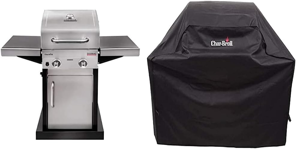 Char-Broil Performance Series™ 220S - 2 Burner Gas Barbecue Grill with TRU-Infrared™ technology, Stainless Steel Finish. & 140384-2 Burner Gas Barbecue Grill Cover, Black