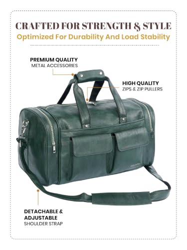 Image of Fur Jaden Weekender Premium Duffle Bag for Travel for Men and Women Made of Faux Leather with Attachable Shoulder Strap Cabin Holiday Bag (Sage Swag)