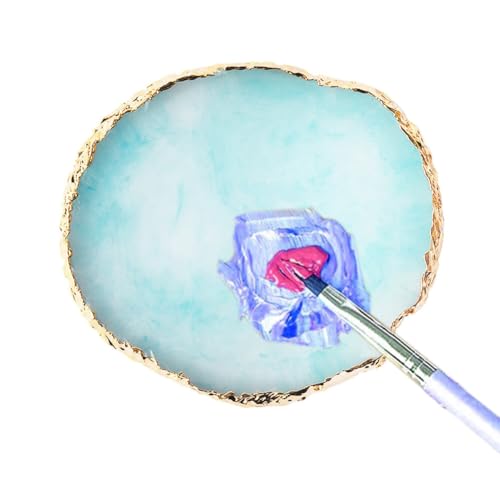 EUBUY Nail Paint Palette,Resin Nail Art Palette,Nail Art Palette Gold Edge Nail Holder Resin Agate Ornaments Nail Gel Color Makeup Display Board Mixed Color Pallet, Medium, Blue, USEUBU12031X