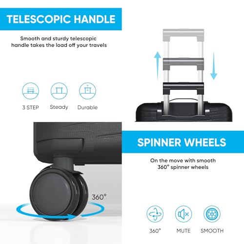 Mjkone 3-Piece Hardside Luggage Set with YKK Zipper & ABS+PC Construction, Ultra Lightweight Spinner Suitcases Featuring TAS Lock - Durable Luggage with 360°Silent Wheels(20in+24in+28in, Black)3