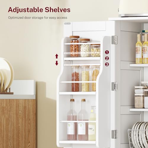 Image of TEENFON 43'H Pantry Cabinet with 4 Doors, Kitchen Cabinet with 6 Door Shelves, Storage Cabinet-Kitchen Pantry for Living Room, Dining Room, Bathroom, White