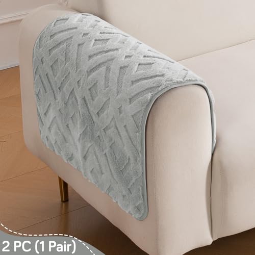 Image of HOKIPO 'Velvet Maze' Premium Anti-Slip Sofa Armrest Covers| 1 Pair - Light Grey (AR-6278-LGRY-L*2)