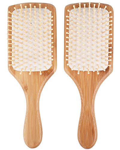Lawei 2 pack Bamboo Hair Brush - Paddle Detangler Brush Boar Bristle Hair Brush Cushion Brush for Women Men Kids Stimulate Scalp Help Growth Add Hair Shine