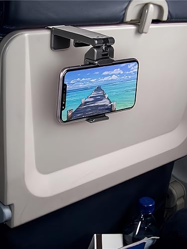 Airplane Phone Holder, Portable Travel Stand Desk Flight Foldable Adjustable Rotatable Selfie Holding Train Seat Stand, Seat Bracket