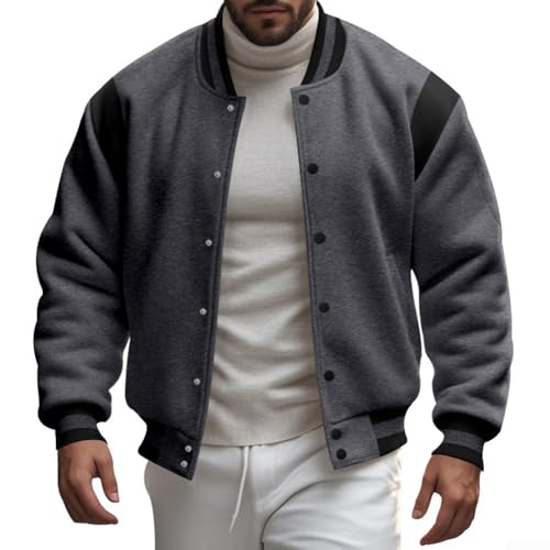 Eawfgtuw Chaqueta casual ajustada sin cuello para hombre, abrigo de béisbol con cremallera, cárdigan ligero con bolsillos para otoño e invierno (XL gris oscuro)