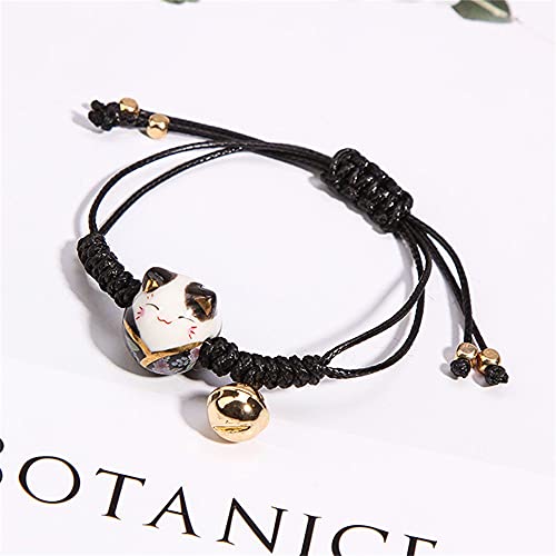 Pingyongchang 3 Color Ceramic Beads Lucky Cat Lucky Cat Bracelet Adjustable Suitable For Valentine's Day, Thanksgiving Day, Mother's Day For Women And Girls-Black #TOP1
