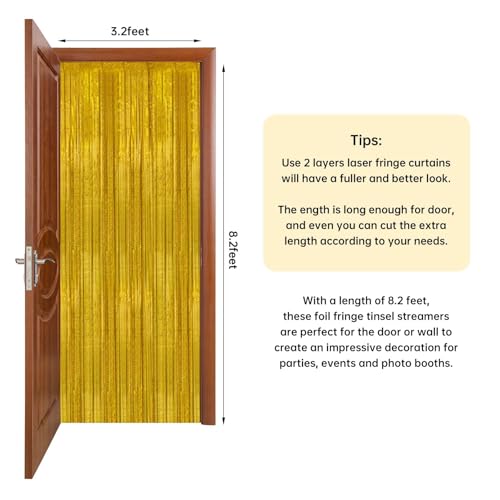 Image of 2 Pack 3.3 x 8.2 ft Tinsel Foil Fringe Curtain Backdrop, Upgraded Gold Glitter Metallic Streamers Backdrop Curtains for Birthday Decorations Bachelorette Prom Graduation Party Decorations