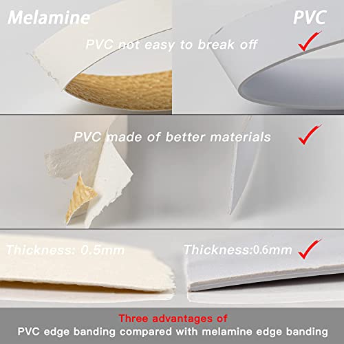 Image of PVC Edge Banding, 1 /2 inch x 50ft roll of Veneer White Edge Banding Pre-glued Flexible Edging, Tape Banding on with Hot Melt Adhesive Easy Application for Cabinet Repair Furniture