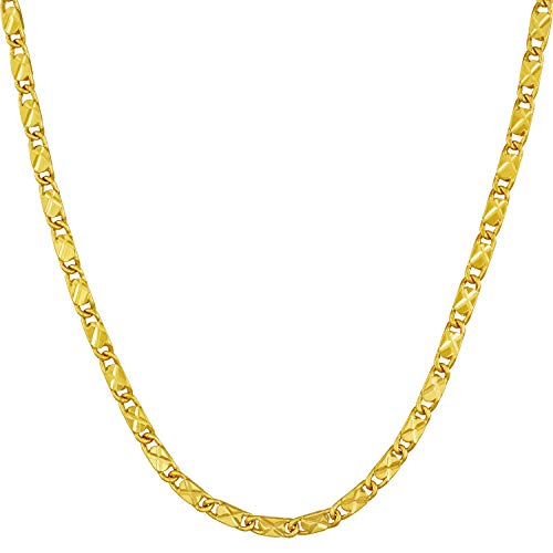 LIFETIME JEWELRY 2.5mm Diamond Cut Star Flat Link Chain Necklace 24k Gold Plated