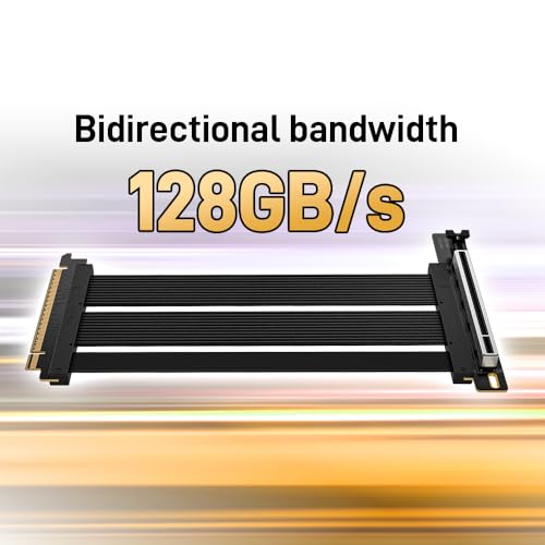 Image of RGEEK PCIe 5.0 Riser Cable X16, 200mm Right Angle for Vertical GPU Mount | Compatible PCIe 4.0, EMI Shielded, Fits ATX MATX Case for Professional Graphics Cards RTX 5080 5090 RX 9070 A100 A800