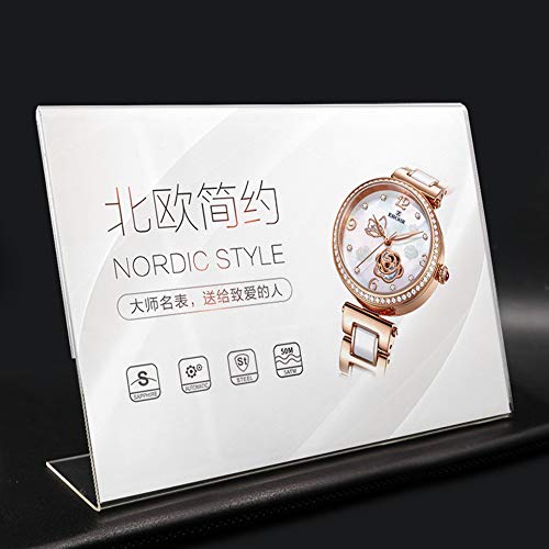 QQRH Soporte de sobremesa Menu Soporte acrílico Recto para Carteles Forma de T Doble Cara Ideal para promociones restaurantes Marcos de Fotos Documentos y más Titular de Menú L-Stand Transparente