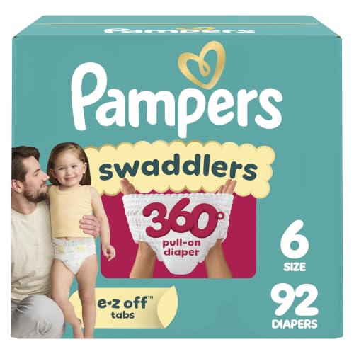 Image of Pampers Diapers - Swaddlers 360 - Size 6, 92 Count, up to 100% Leakproof Comfy Dry Fit, Designed for Easy Changes, Pull On Baby Diaper (Packaging May Vary)