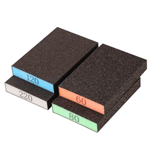 8 Pack Sanding Sponges Assorted Grits (60/80/120/220) Washable Reusable Sanding Blocks for Wood Drywall Metal Furniture Polish Multi-Purpose Abrasive Pads