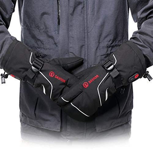 SAVIOR HEAT Heated Ski Mittens, Kids to Adult Unisex, Rechargeable Battery Operated Electric Heating Gloves(Black S66G, X-Small)