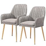 Juego De 2 Sillas De Comedor De Terciopelo Silla De Cocina Tapizada con Apoyabrazos Patas Metálicas Sofá Sillón para Restaurante En Casa Sala De Recepción (Color : Grau, Size : Golden Leg)