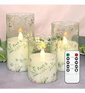 FLAVCHARM Glass Flameless Candles Flickering Battery Operated LED Pillar Candles Set of 3 with Ti...