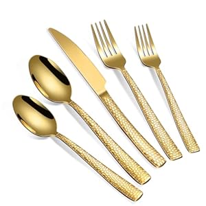 40-Piece Silverware Set, Gold Hamme...
