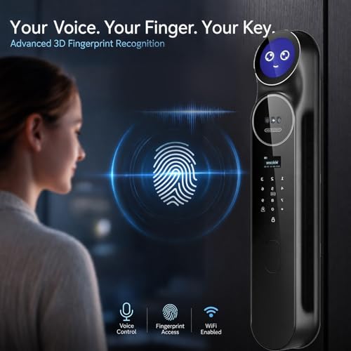 Zonixtec 3D Face Recognition Smart Door Lock with Camera: AI Voice commandes, Video Intercom, Palm Vine, Tuya App Access, Biometric Fingerprint& Keyless Entry, Heavy Duty, Aluminum, for Home & Office by Zonixtec - Image 6