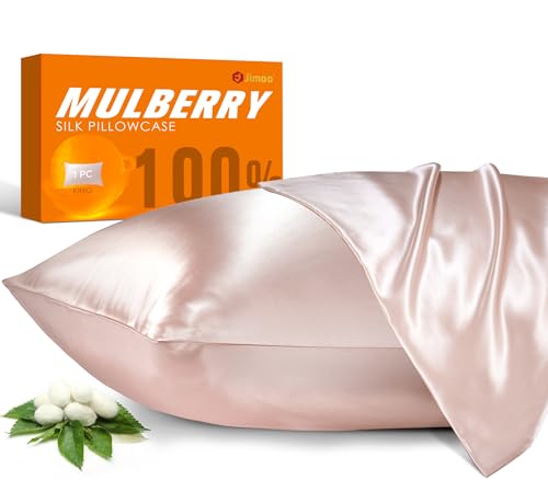 100% Mulberry Silk Pillowcase for Hair and Skin, 22 Momme Pure Natural Silk Pillow Case Both Sided with Zipper, Pillow Cover for Women Mom Men (Light Pink, King 20''×36'')