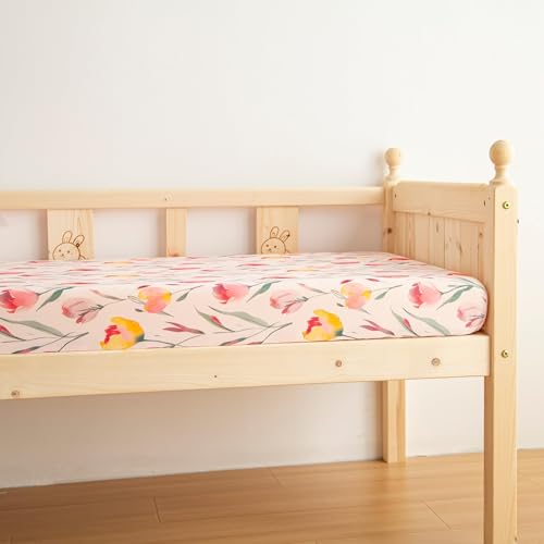 Image of SDIII 2 Pack Pink Floral Crib Sheets for Baby Girl 52x28 Stretchy Microfiber Jersey Knit Pink Crib Sheets for Standard Crib and Toddler Mattress