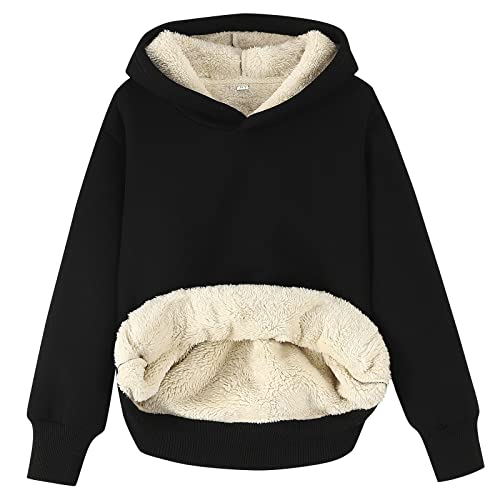 Image of Gihuo Unisex Boys Girls Winter Sherpa Lined Hoodie Kid's Fleece Pullover Hooded Sweatshirt
