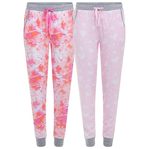 Pillow Talk by René Rofé Sleepwear Women s Polysuede 2 Pack Yummy Butter Soft Jogger Lounge Pant (Pink Tiedye, X-Large)