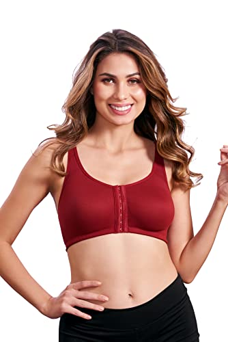 Image of MAROON 922 Women Cotton Brushed Lycra Full Coverage No Bounce, Non-Wired, Non-Padded Front Open Magic Bra with Back Support