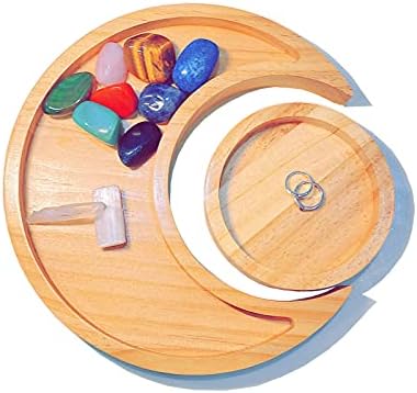 GTUPR Crystal Tray Moon Tray Crystal Holder for Stones Decorative Tray Wooden Box for Crystals Display Shelf Kids' Money Banks Piggy- Essential Oil Holder,Crystal Organizer for Stones, ‎10Wx4.5Lx1H